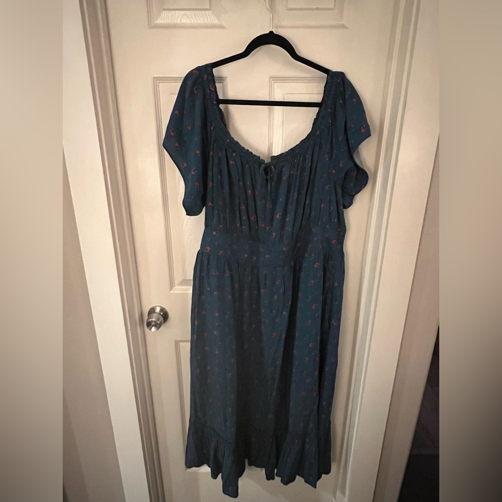 Torrid Teal Midi Dress with Floral Accents